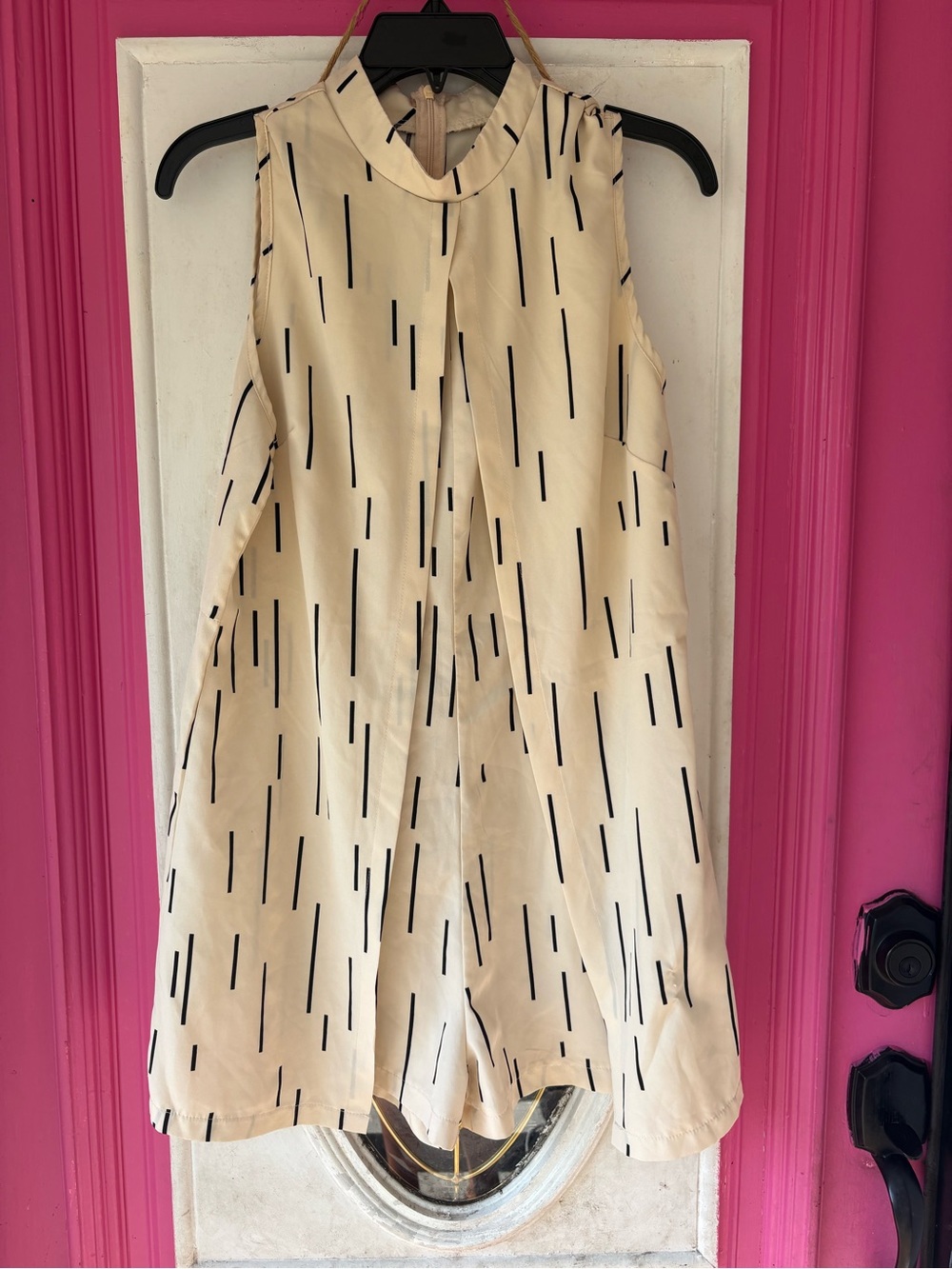 Amazon Cream Sleeveless Mini Dress with Black Dash Print